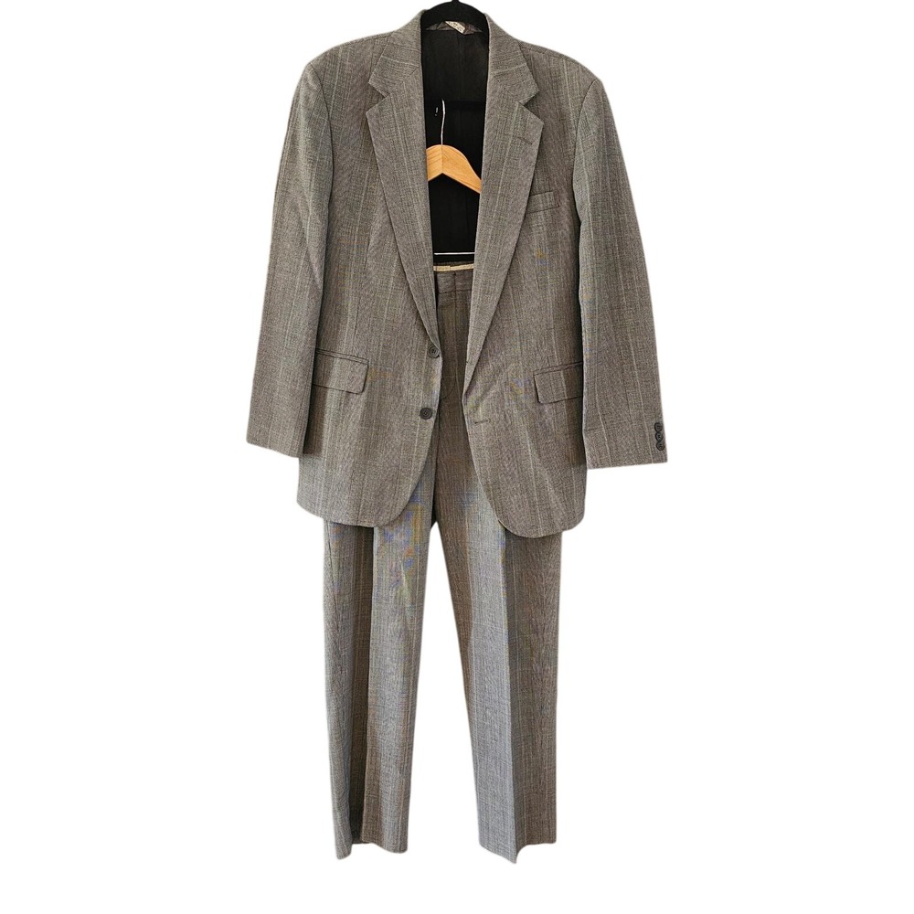 Imperial by Haggar Mens Glen Plaid Suit Grey Blue Red Overcheck 33x30 Vintage